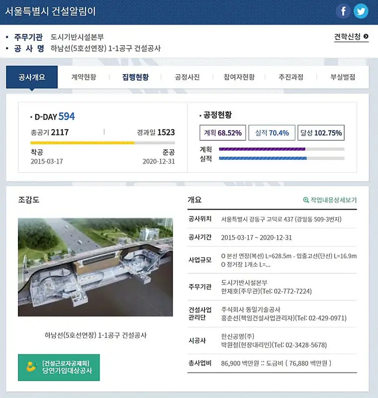 건설알리미로 서초/강남/송파/강동 공사진행사항 파악하기 (부제:강남순환고속도로, 5호선연장, 8호선연장) — 사진 21